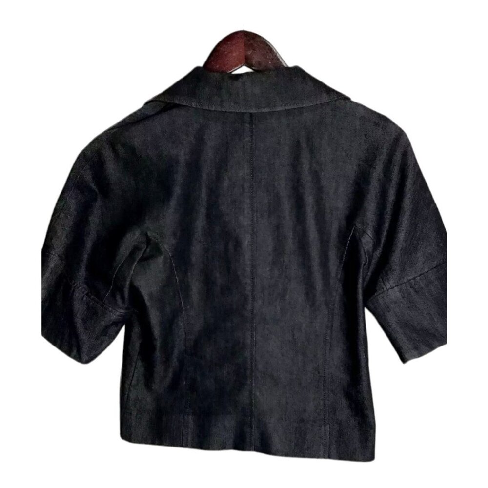 KENNETH COLE NEW YORK JEANS JACKET CROPPED DARK WASH 3/4 SLEEVE FRONT/ZIP - Picture 10 of 11